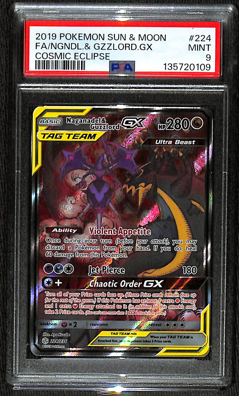 PSA 9 Naganadel & Guzzlord GX #224 (Alternate Art) [Cosmic Eclipse]