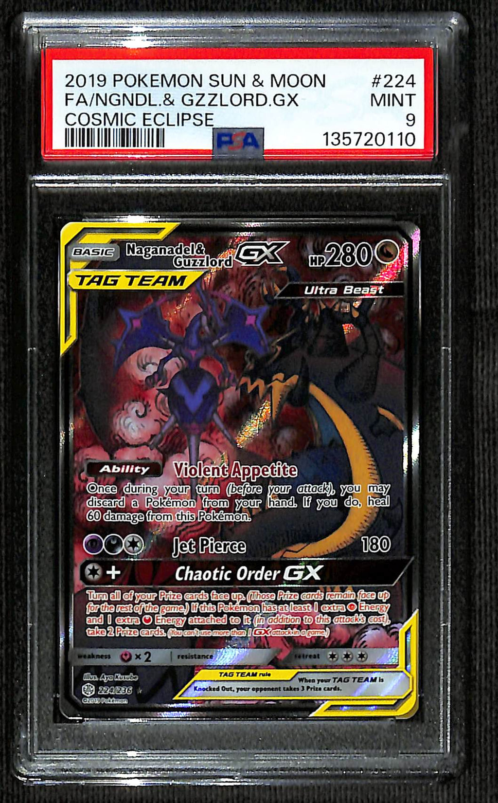 PSA 9 Naganadel & Guzzlord GX #224 (Alternate Art) [Cosmic Eclipse]