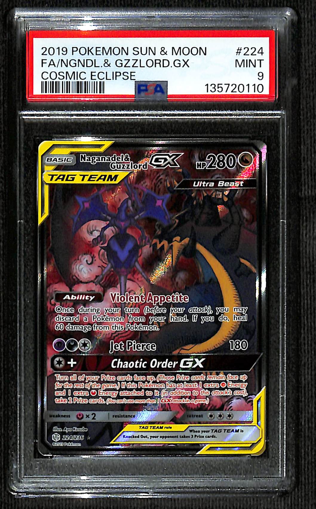 PSA 9 Naganadel & Guzzlord GX #224 (Alternate Art) [Cosmic Eclipse]