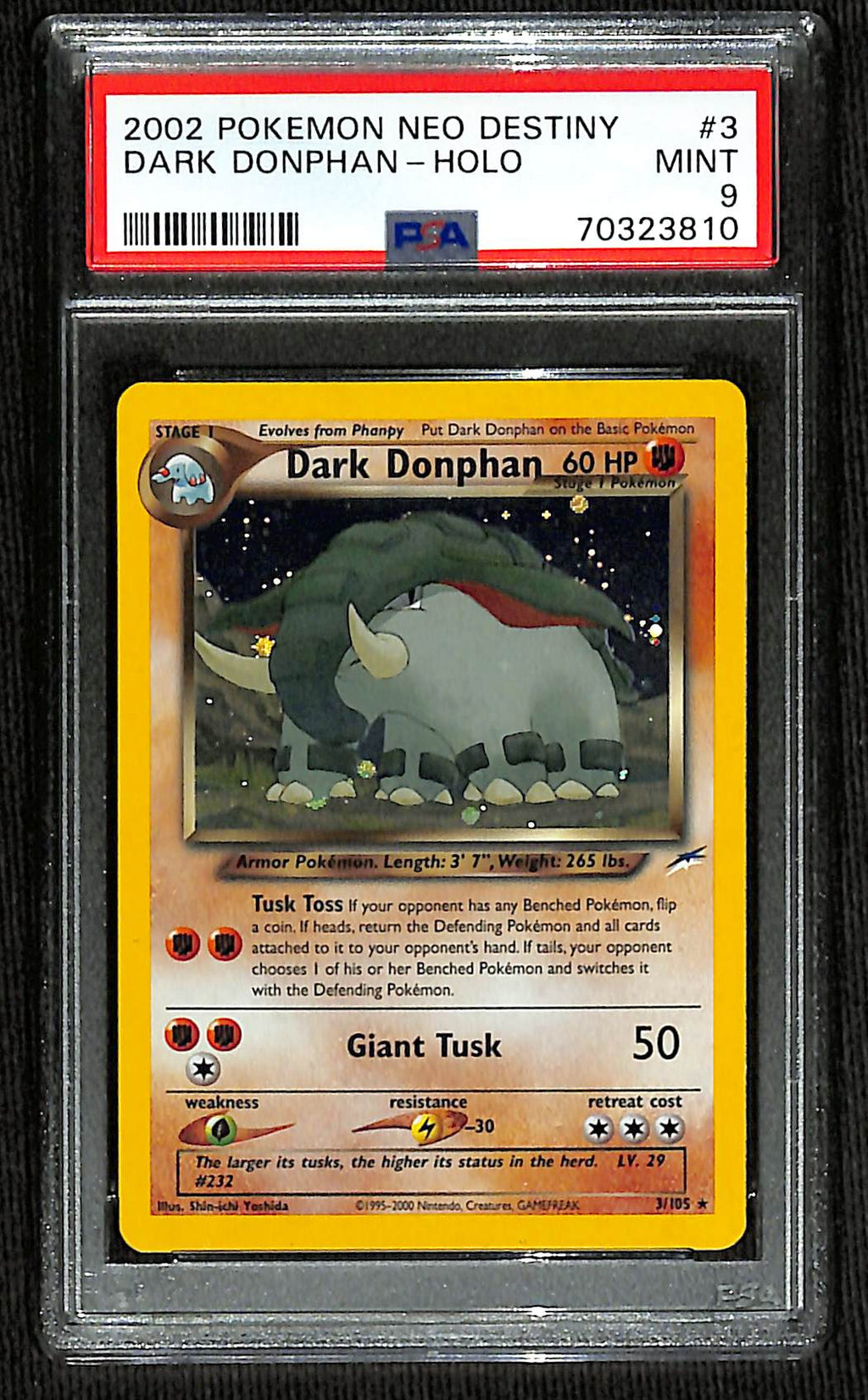 PSA 9 Dark Donphan #3 (Holo) [Neo Destiny]