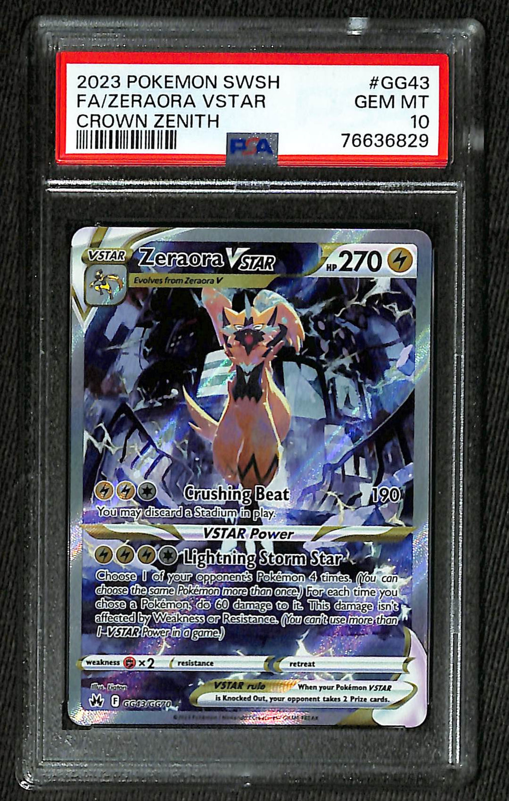 PSA 10 Zeraora Vstar #GG43 [Crown Zenith Galarian Gallery]