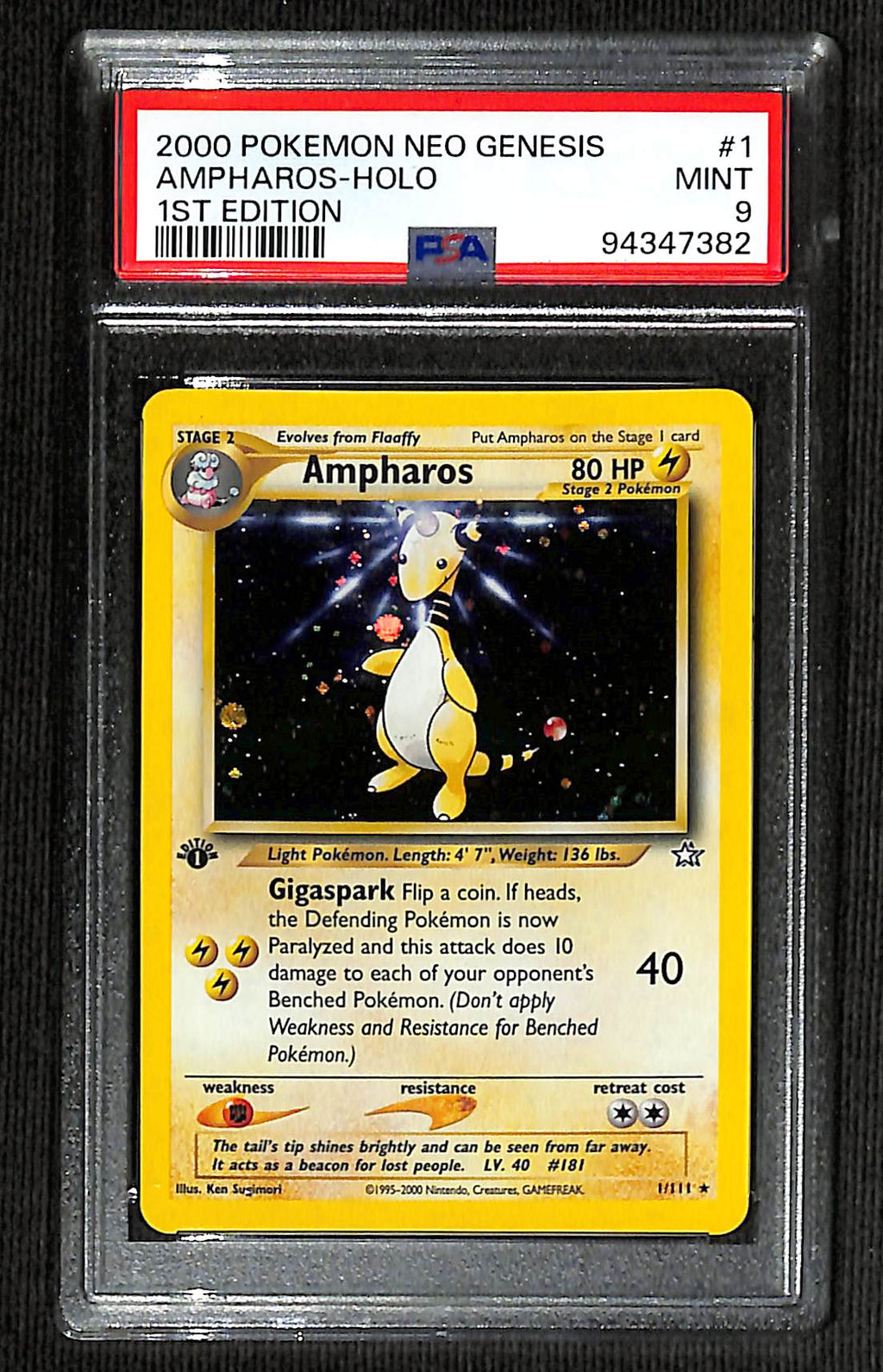 PSA 9 Ampharos #1 (Holo) [Neo Genesis] 1st edition