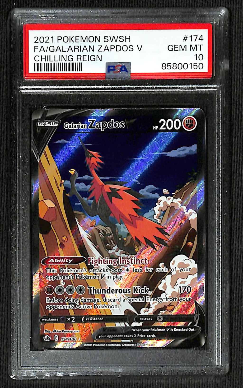 PSA 10 Galarian Zapdos V #174 (Alternate Art) [Chilling Reign]