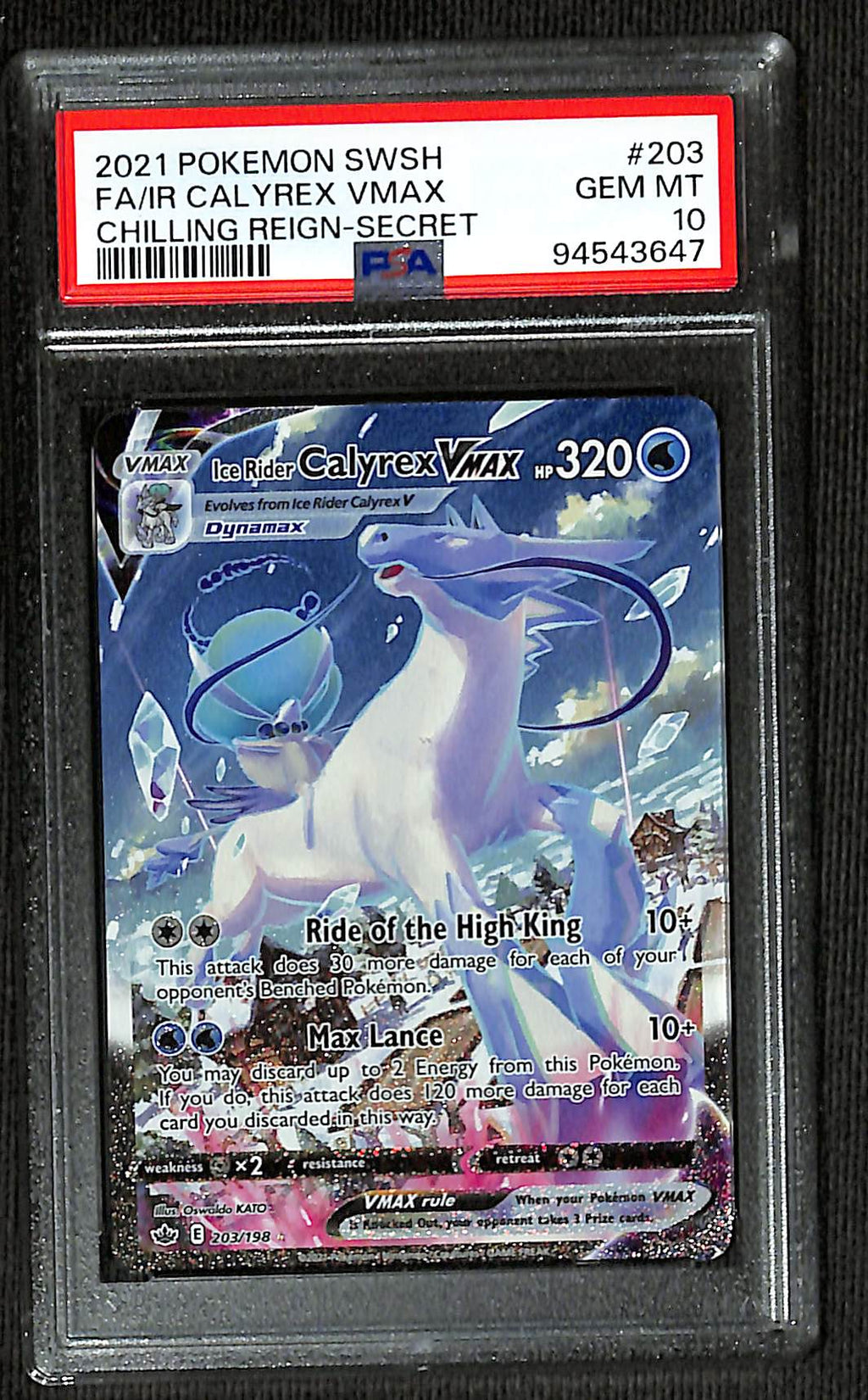 PSA 10 Ice Rider Calyrex Vmax #203 (Alternate Art) [Chilling Reign]