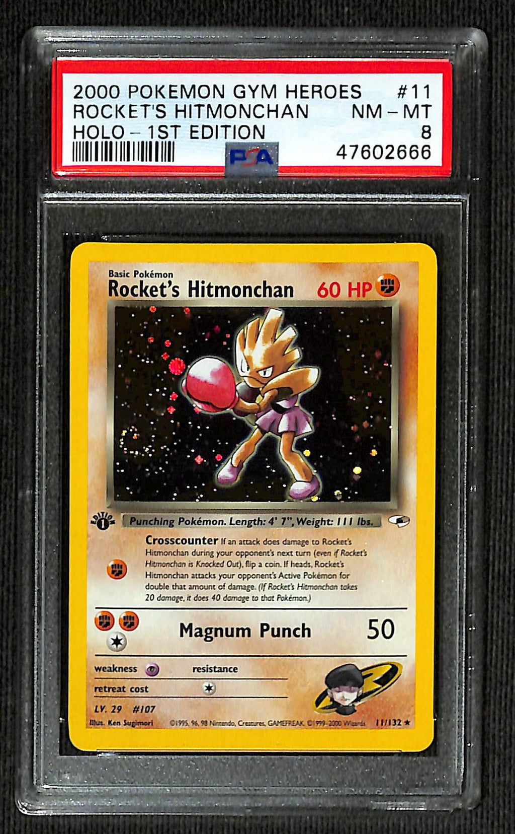 PSA 8 Rocket's Hitmonchan #8 (Holo) [1st Edition Gym Heroes]