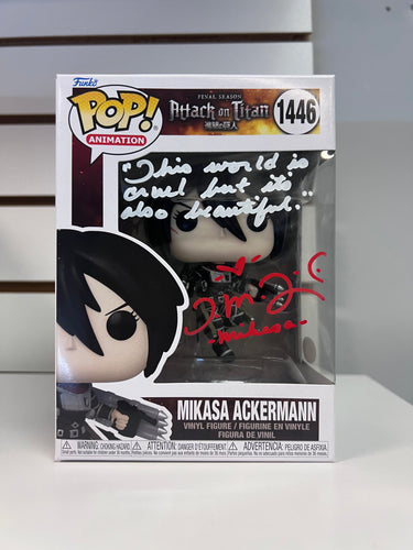 Funko Pop Mikasa Ackerman  (Autographed By Trina Nishimura With Quote And JSA Authentication)