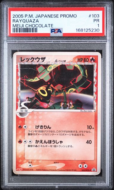 PSA 1 Japanese Rayquaza Meiji Chocolate #103