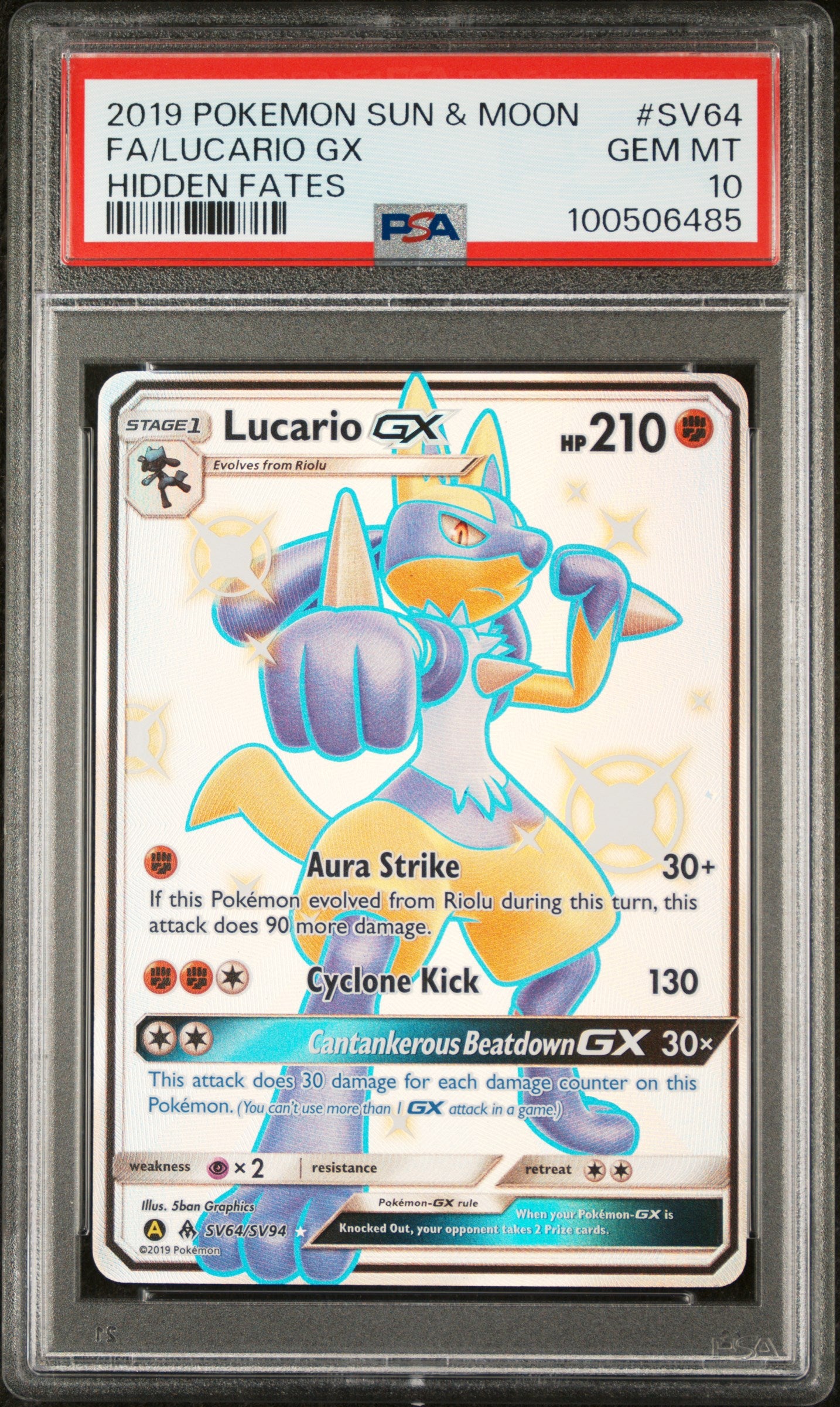 PSA 10 Lucario #SV64 [Hidden Fates Shiny Vault]