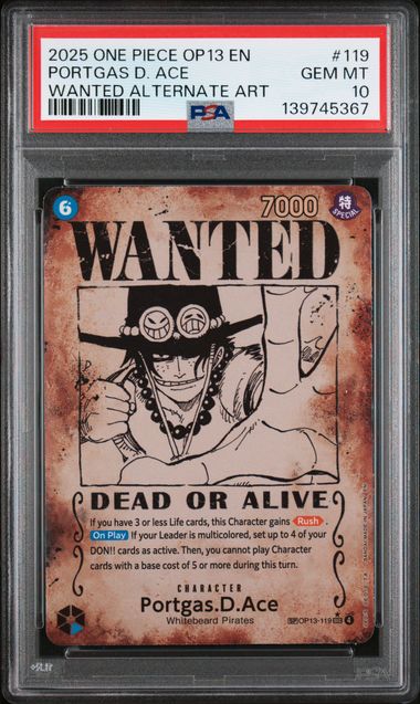 PSA 10 Portgas.D.Ace Wanted alt art OP13 #119