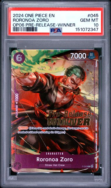 PSA 10 Roronoa Zoro OP06 Pre-Release Winner #045
