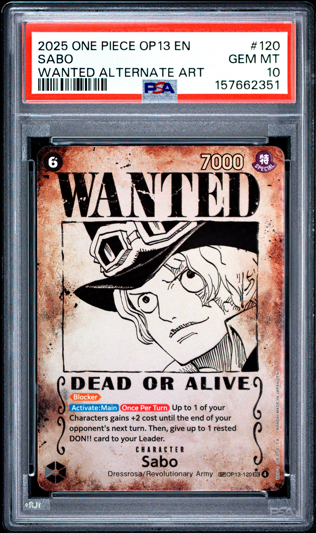 PSA 10 Sabo (Wanted) [Carrying On His Will]