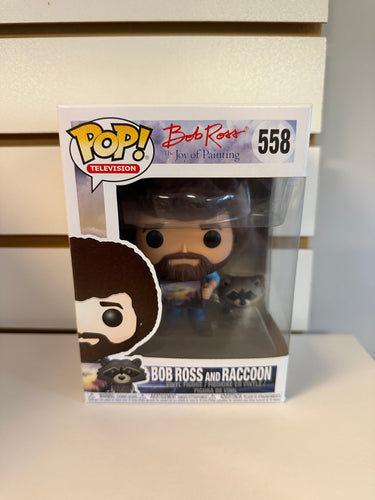 Funko Pop Bob Ross and raccoon