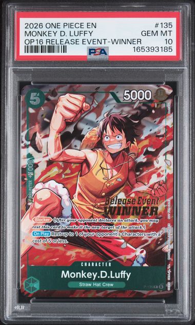 PSA 10 Monkey.D.Luffy OP16 Pre-Release Winner #135