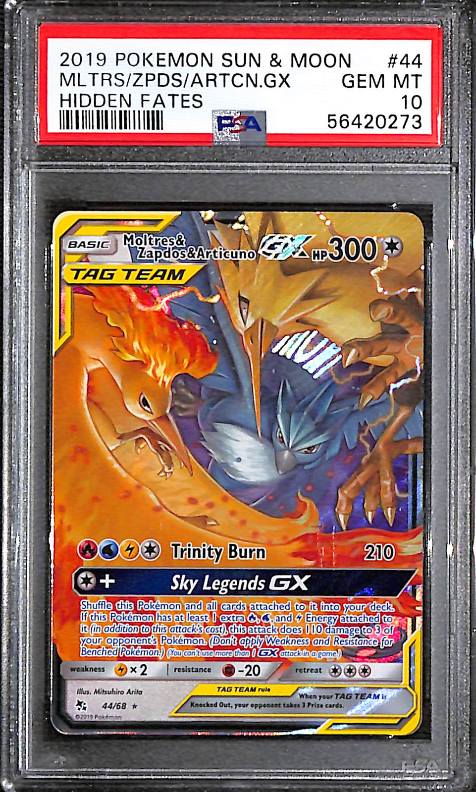 PSA 10 Moltres & Zapdos & Articuno GX #44 [Hidden Fates]