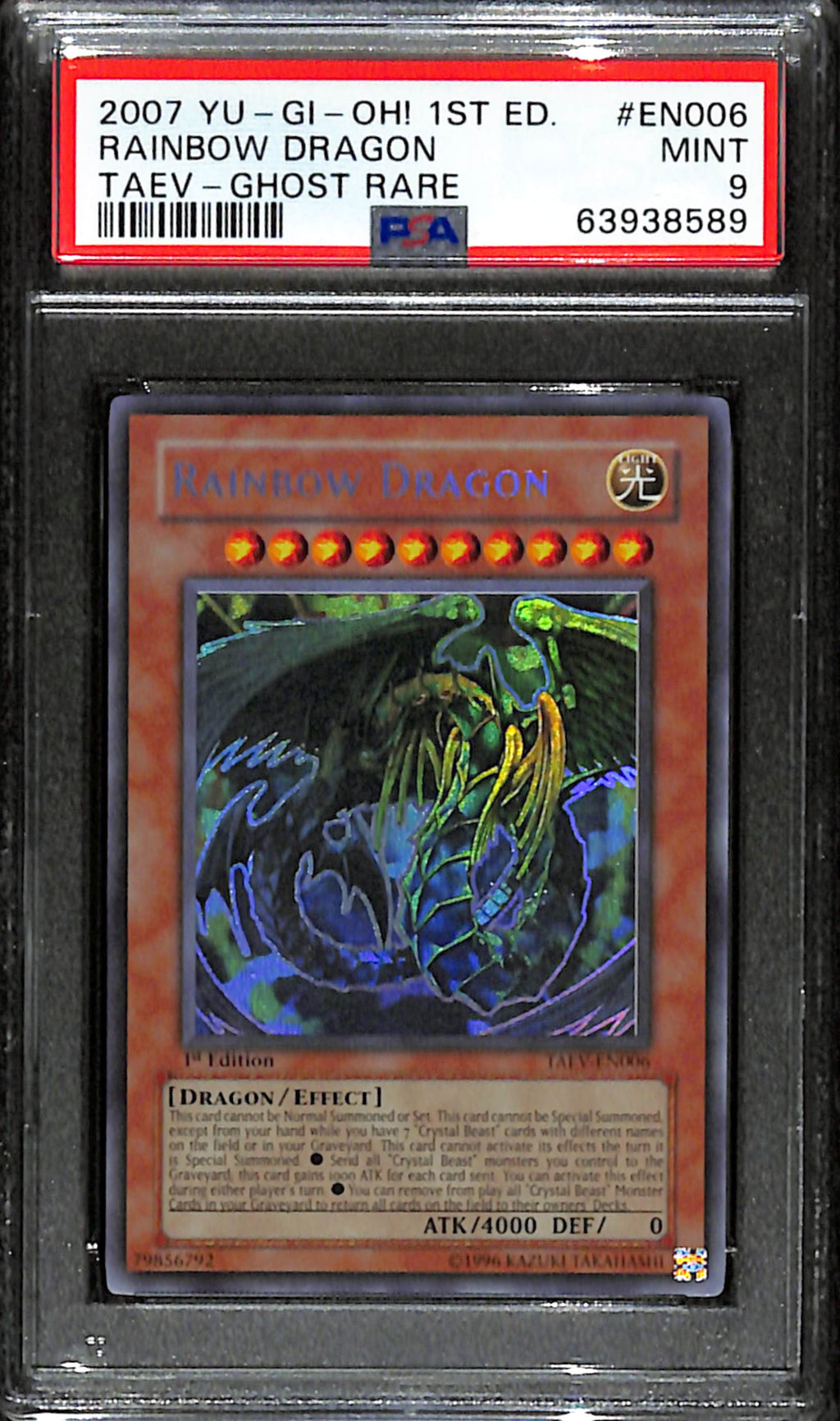 PSA 9 Rainbow Dragon (1st Edition) (Ghost Rare) [Tactical Evolution]