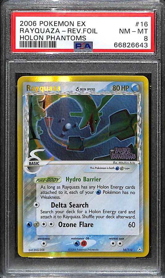 PSA 8 Rayquaza #16 (Reverse Holo) [Holon Phantoms]