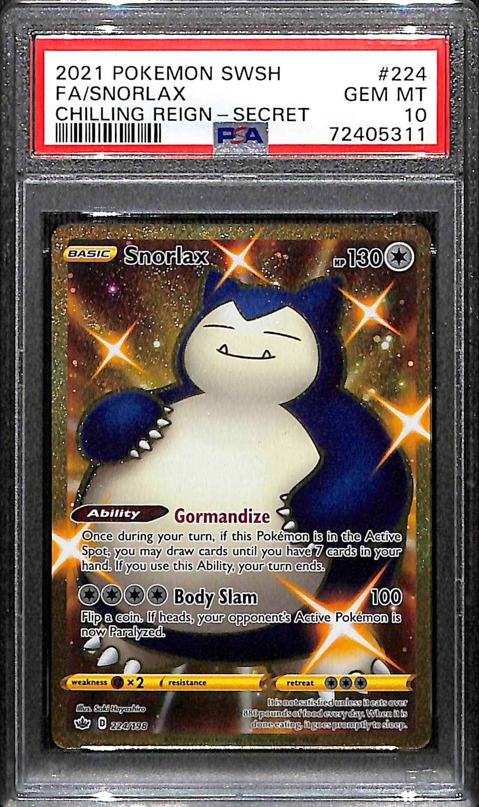 PSA 10 Snorlax #224 (Secret) [Chilling Reign]