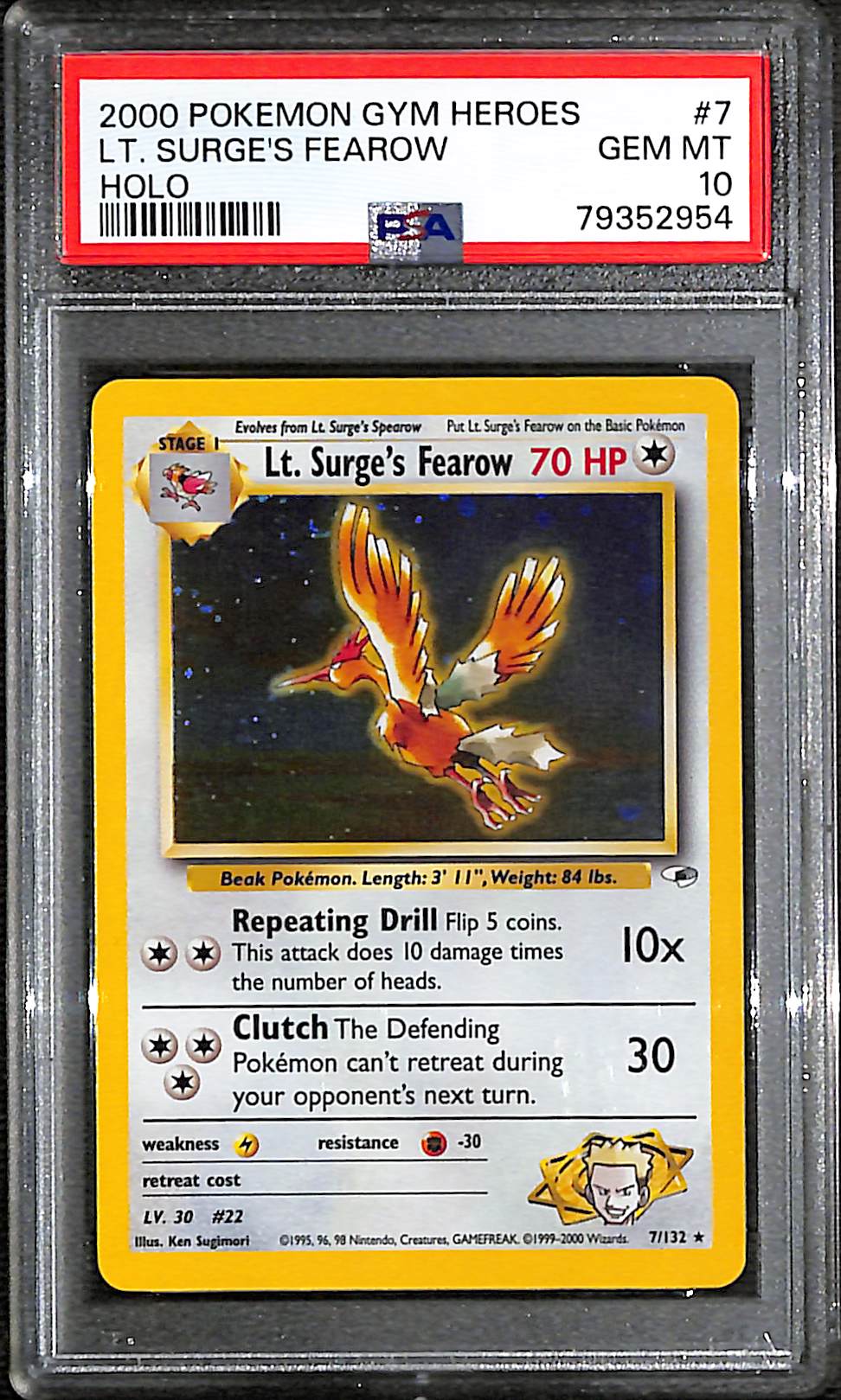 PSA 10 Lt. Surge's Fearow #7 [Gym Heroes]