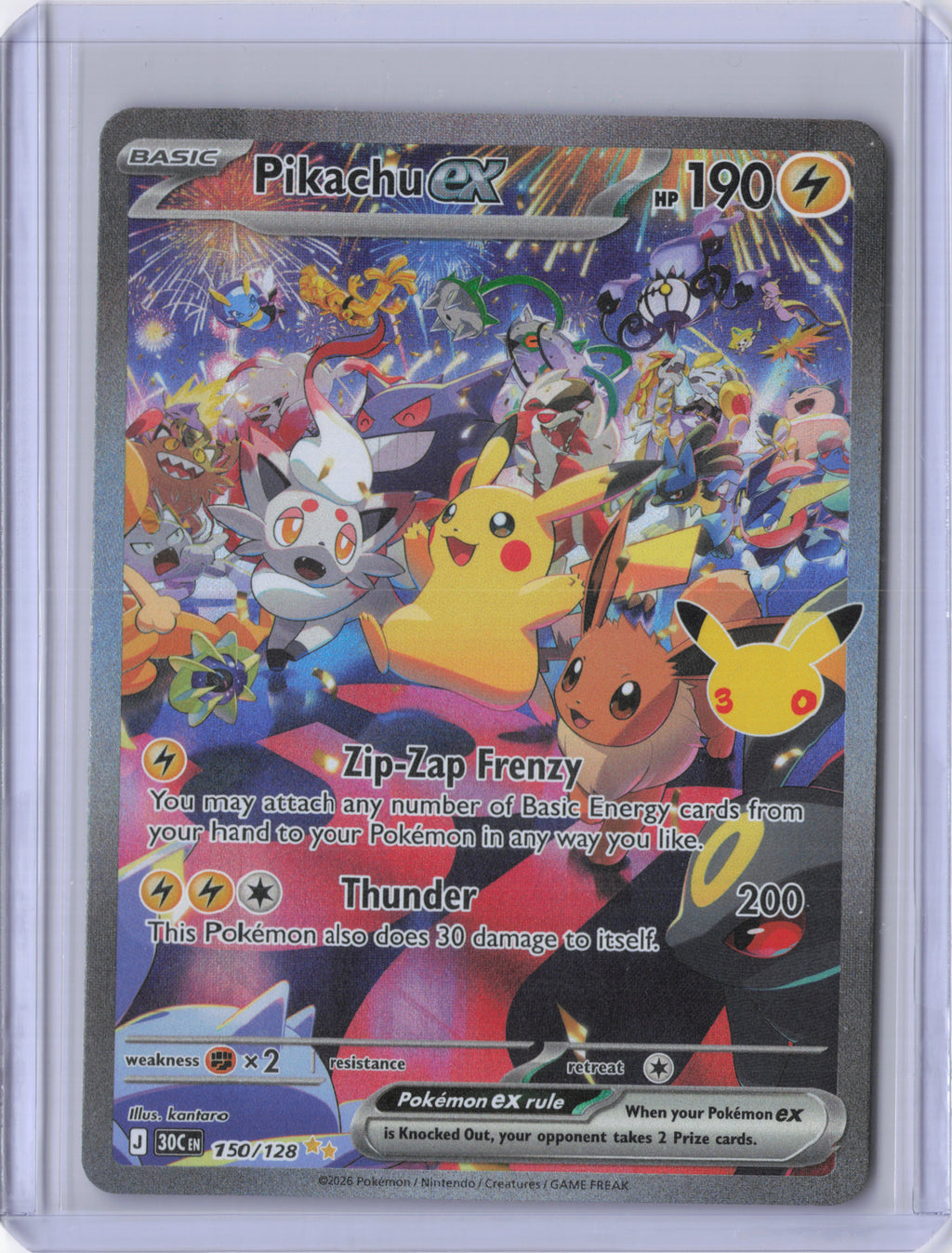 Pikachu ex - 150/128 - 30th Celebration - NM