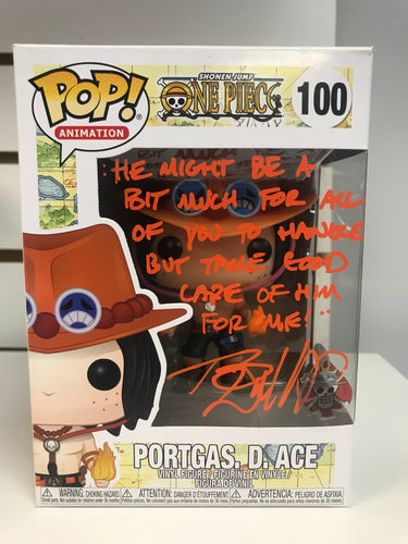 Funko Pop Portgas D. Ace (Autographed By Travis Willingham With Quote And JSA Certification)