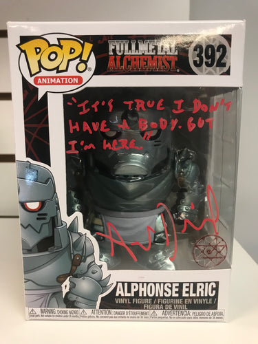 Funko Pop Alphonse Elric (Autographed By Aaron Dismuke With Quote And JSA Certification)