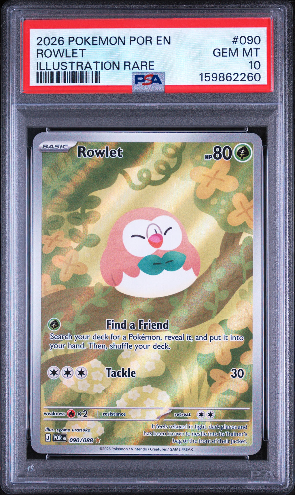 PSA 10 Rowlet #090 (Illustration Rare) [Perfect Order]