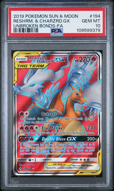 PSA 10 Reshiram & Charizard GX #194 (Full Art) [Unbroken Bonds]