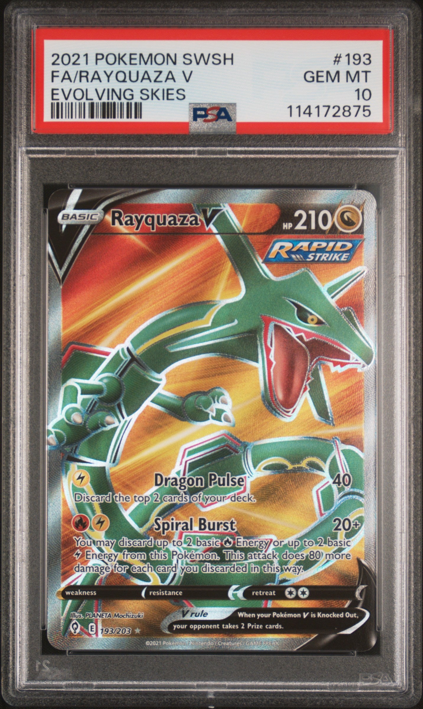 PSA 10 Rayquaza V #193 [Evolving Skies]