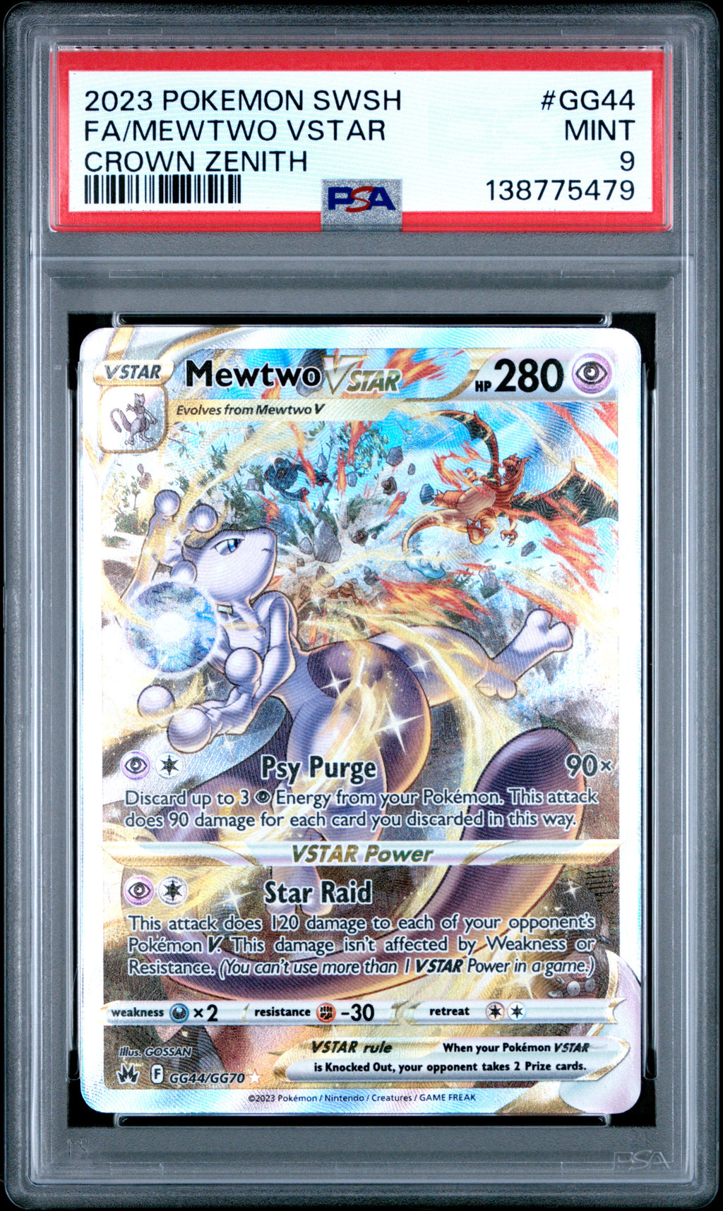PSA 9 Mewtwo VSTAR #GG44 [Crown Zenith Galarian Gallery]