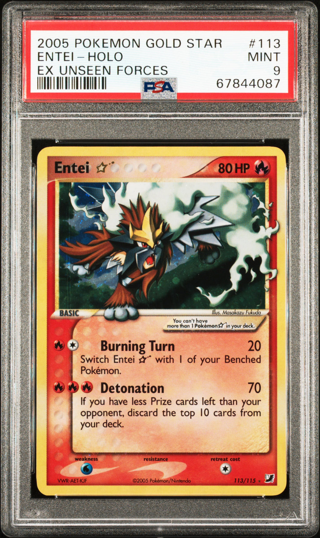 PSA 9 Entei (Gold Star) [EX Unseen Forces]