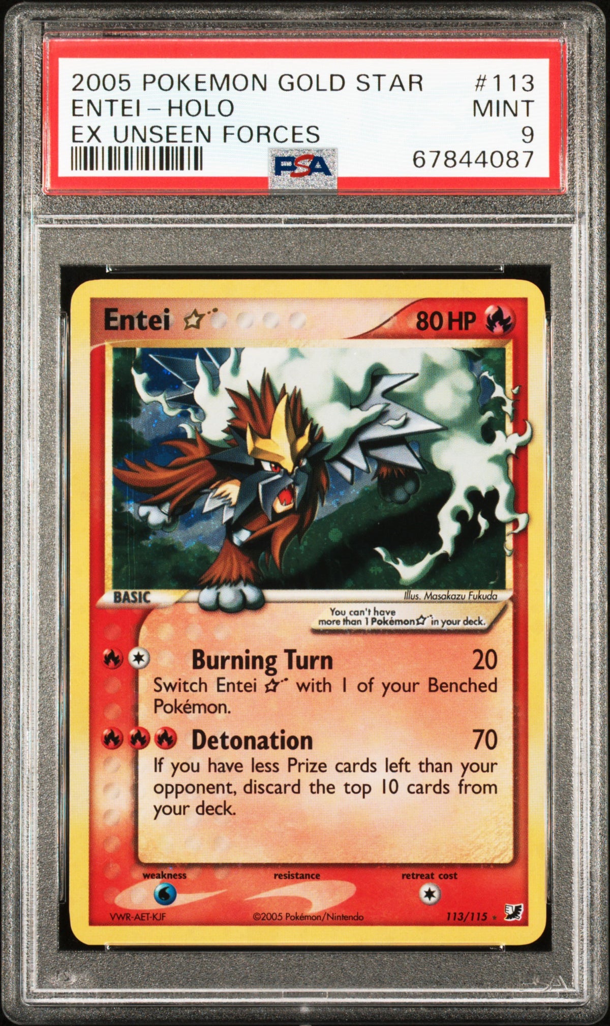 PSA 9 Entei (Gold Star) [EX Unseen Forces]