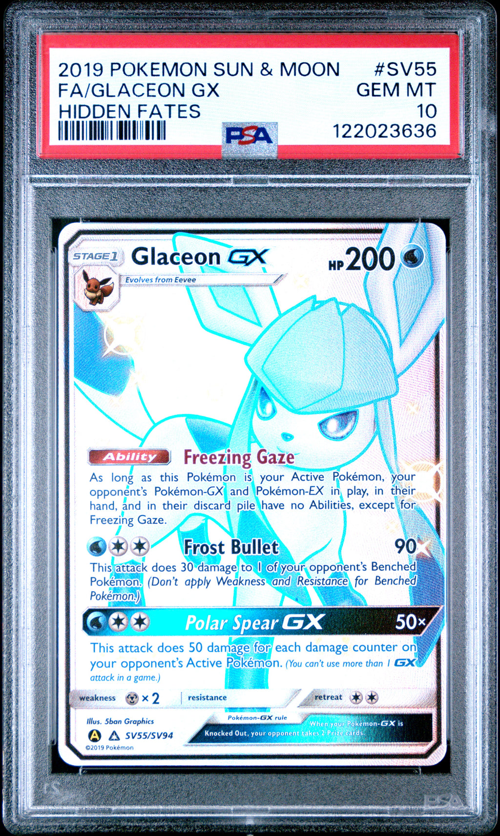 PSA 10 Glaceon GX #SV55 [HIdden Fates Shiny Vault]
