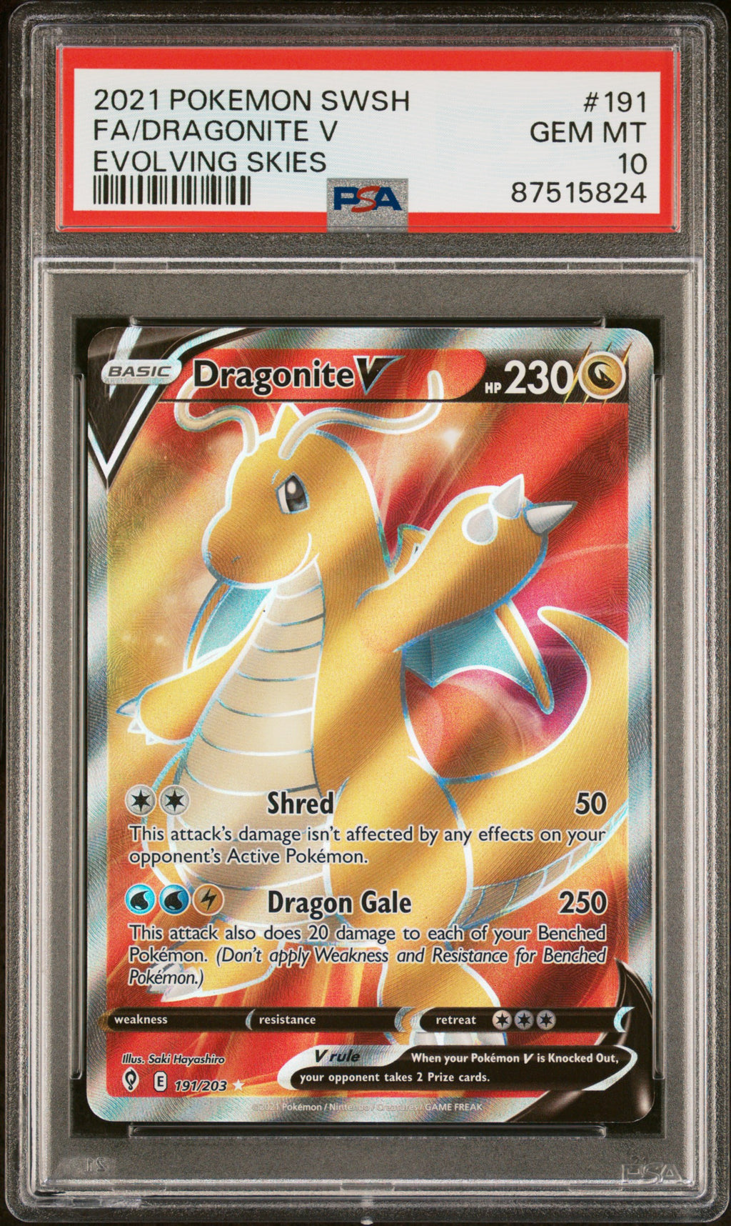 PSA 10 Dragonite V (Full Art) [Evolving Skies]