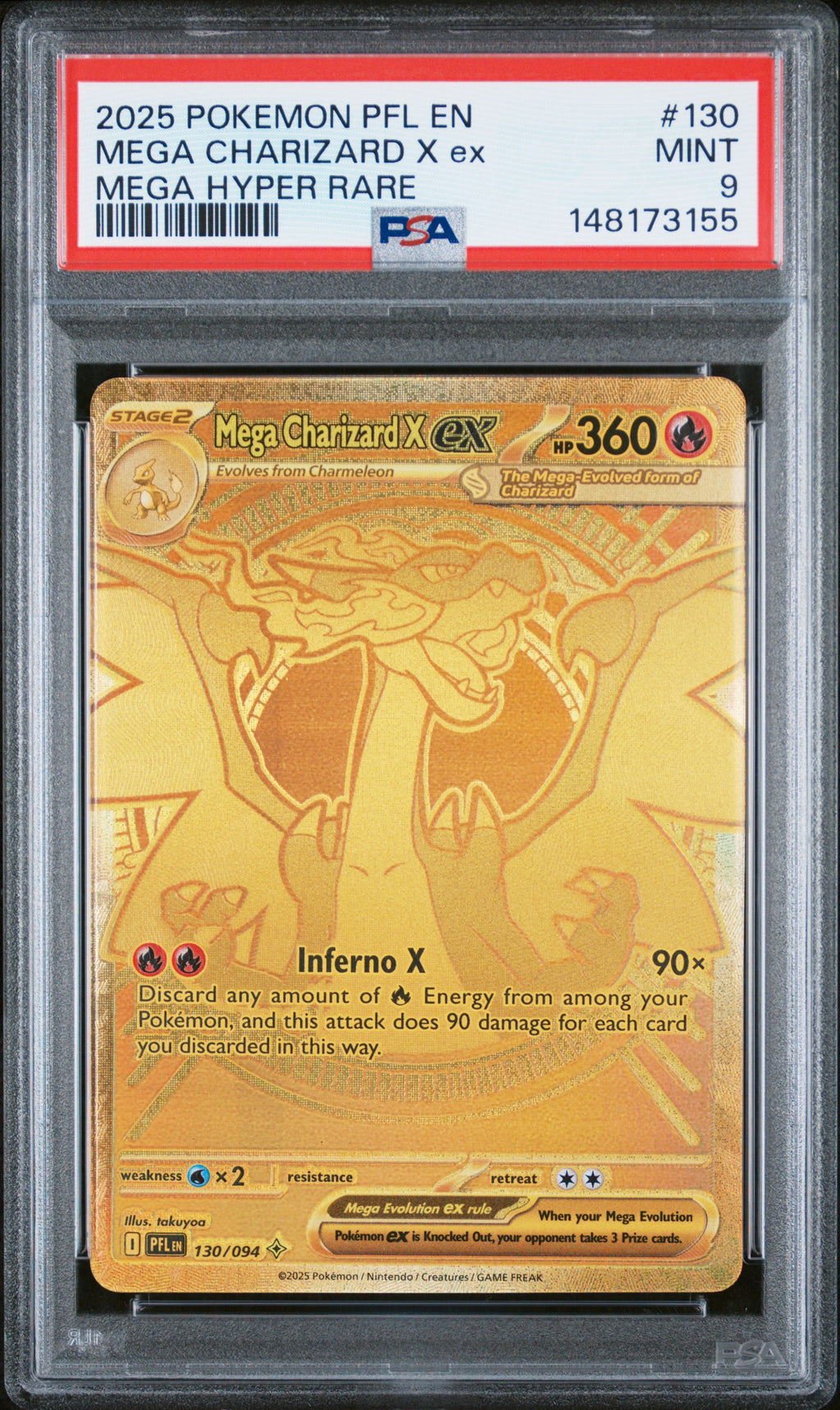 PSA 9 Mega Charizard X #130 (Mega Hyper Rare) [Phantasmal Flames]