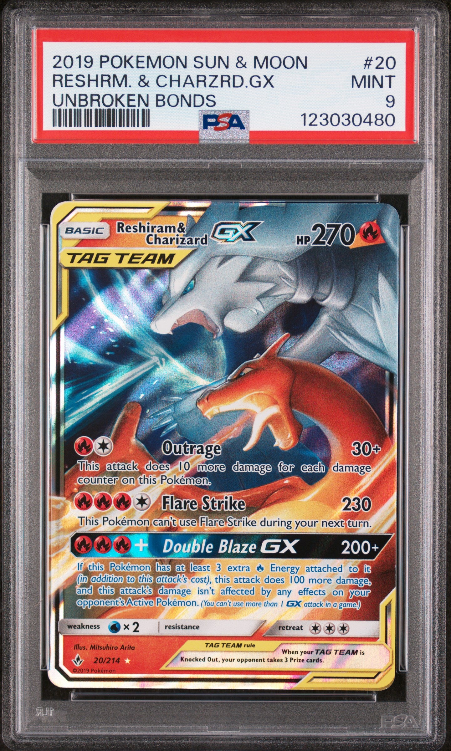 PSA 9 Reshiram & Charizard GX #20 [Unbroken Bonds]