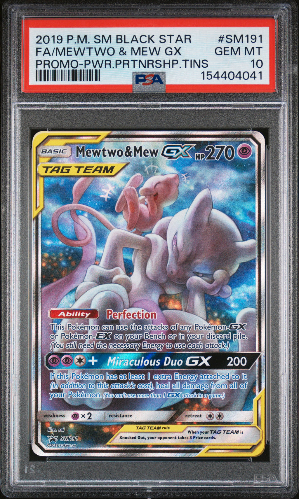 PSA 10 Mewtwo & Mew GX (Alternate Full Art) #SM191 [SM Promo]