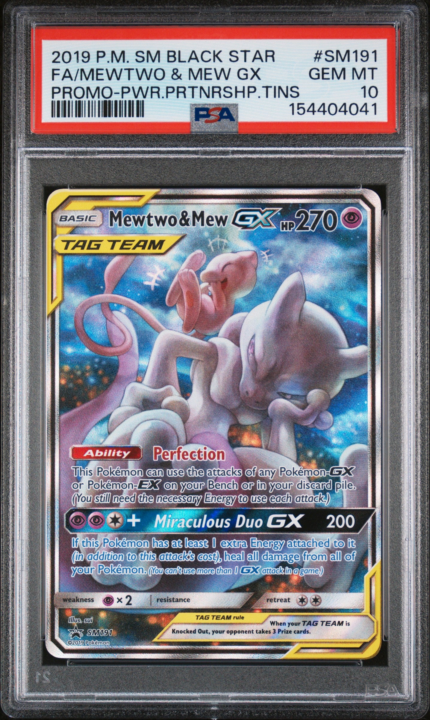 PSA 10 Mewtwo & Mew GX (Alternate Full Art) #SM191 [SM Promo]