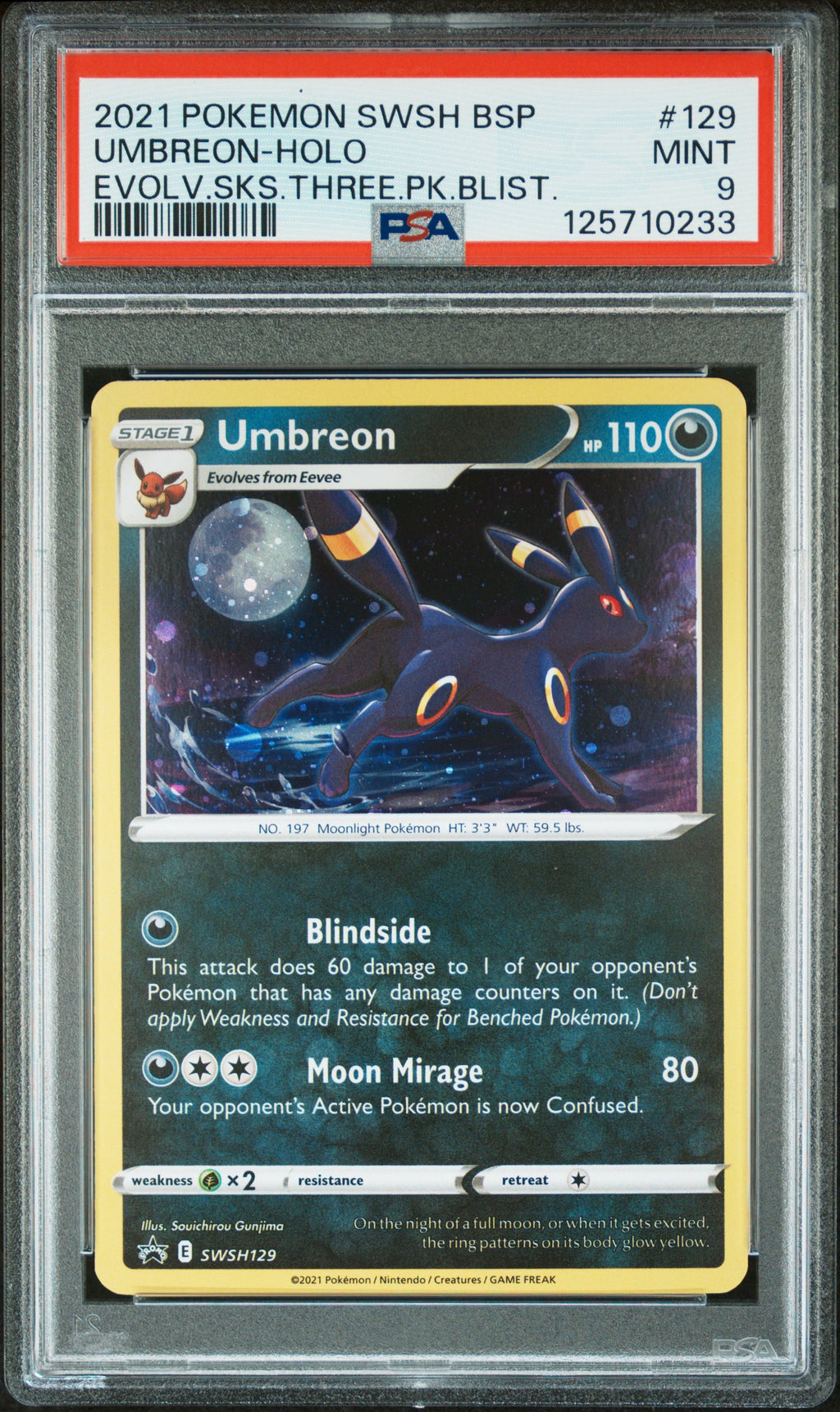 PSA 9 Umbreon #129 [Evolving Skies Three Pack Blister Promo]