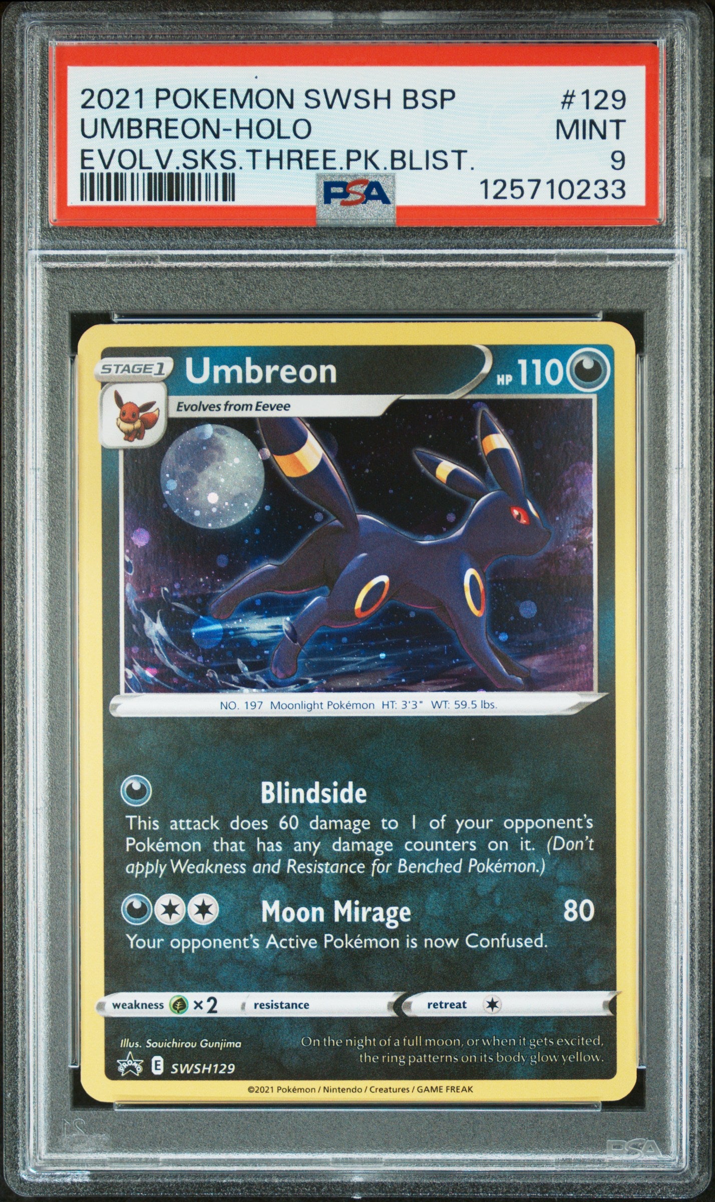PSA 9 Umbreon #129 [Evolving Skies Three Pack Blister Promo]