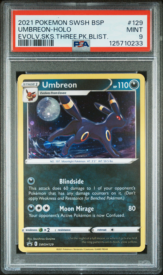 PSA 9 Umbreon #129 [Evolving Skies Three Pack Blister Promo]