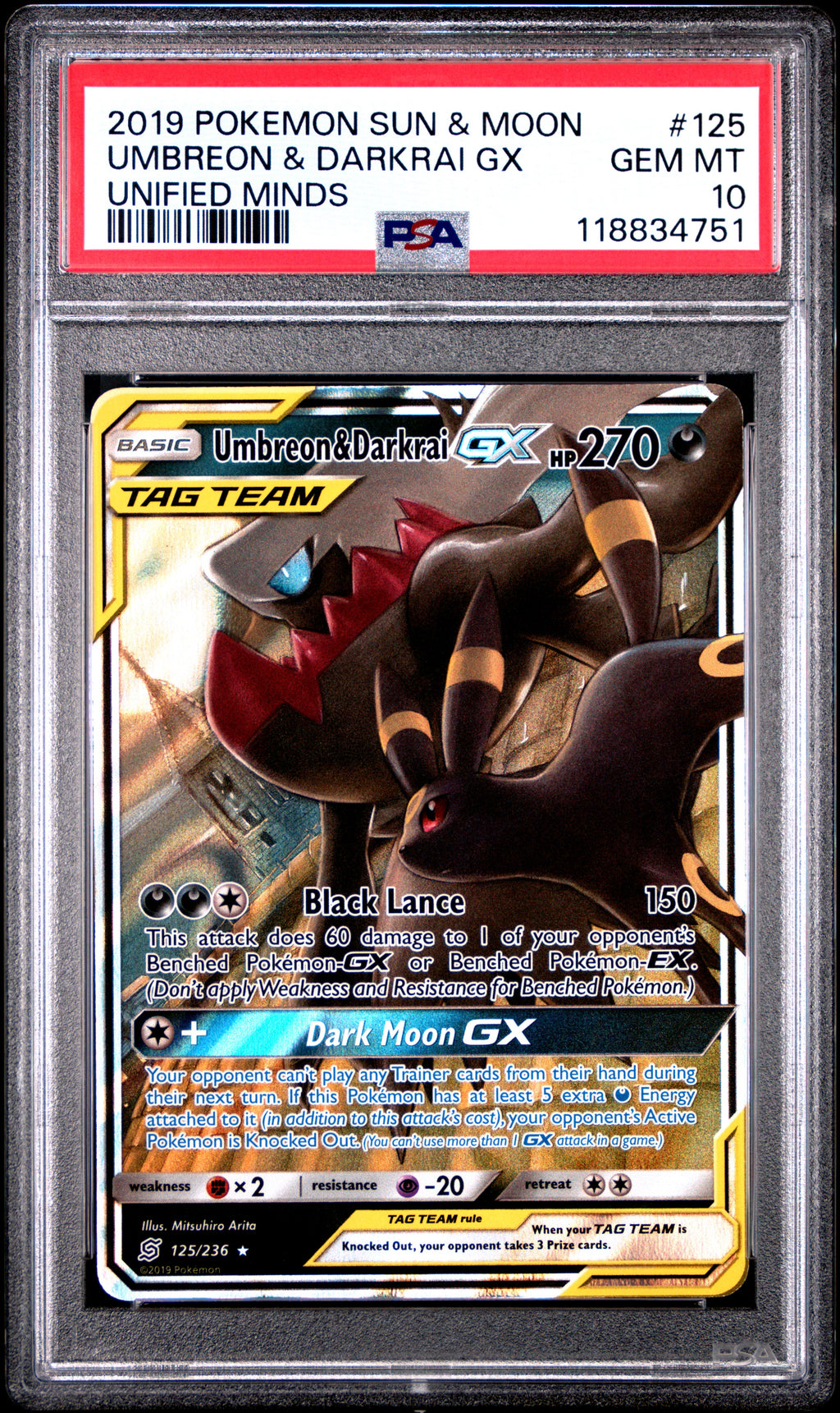 PSA 10 Umbreon & Darkrai GX #125 [Unified Minds]