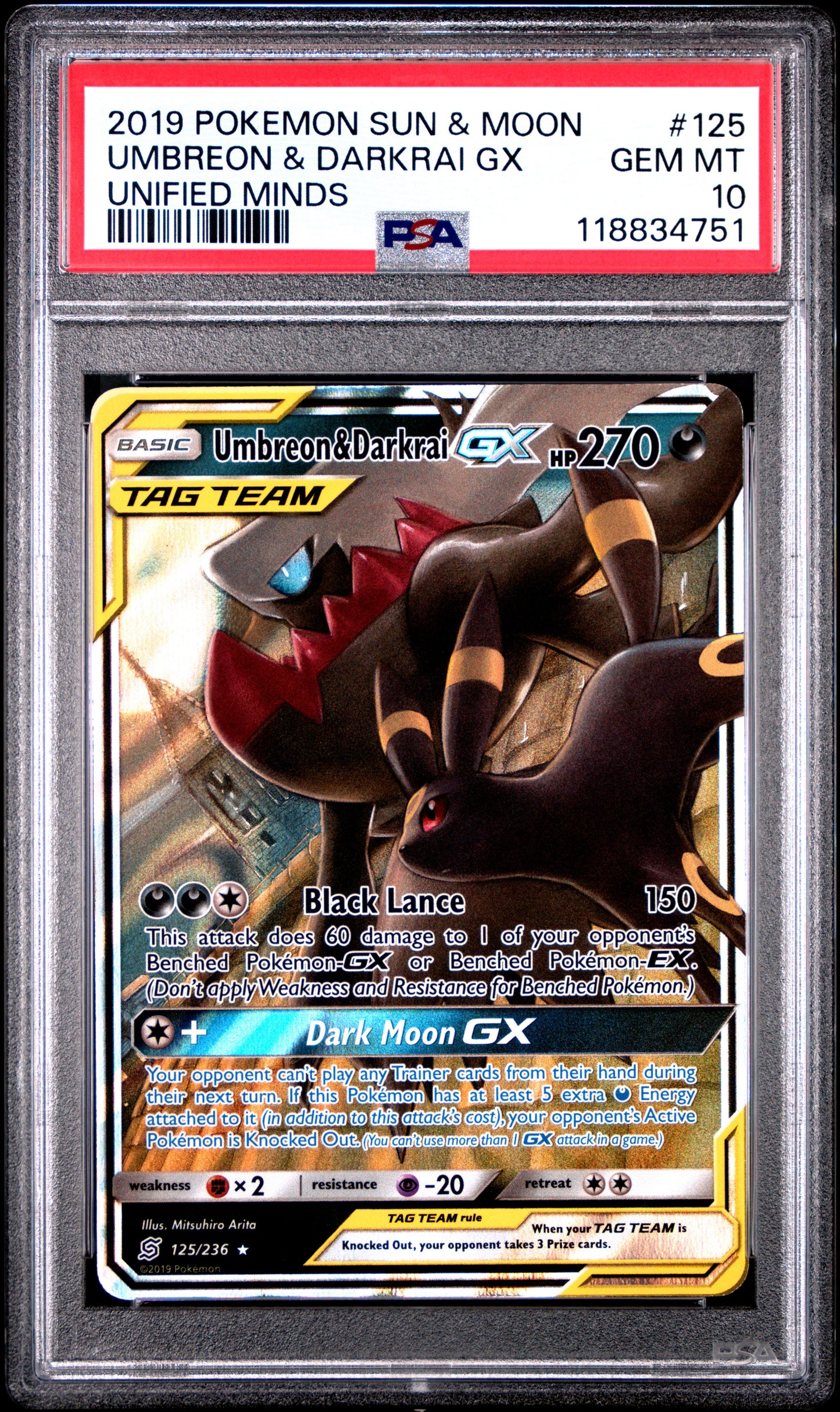 PSA 10 Umbreon & Darkrai GX #125 [Unified Minds]