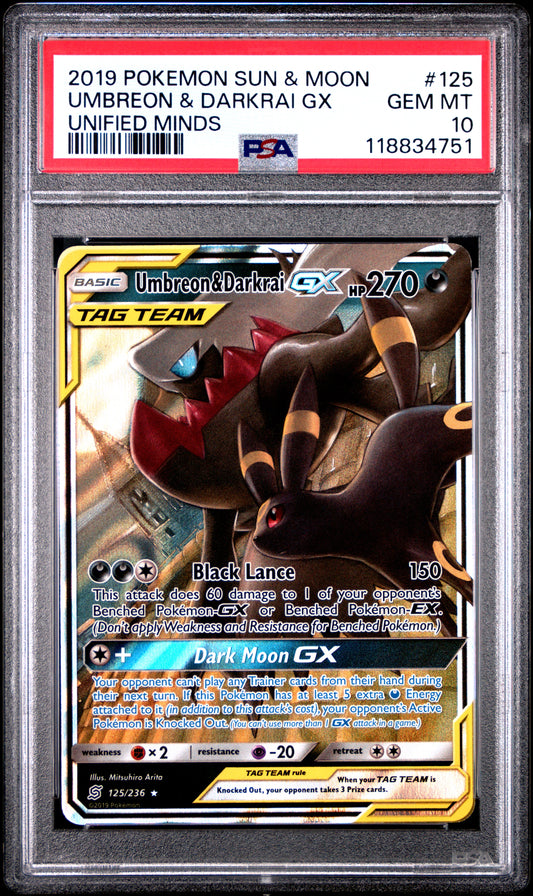 PSA 10 Umbreon & Darkrai GX #125 [Unified Minds]